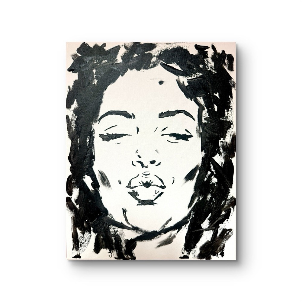 Papa Diouf Original Painting Woman Silhouette Modern Black White 11x14 NEW